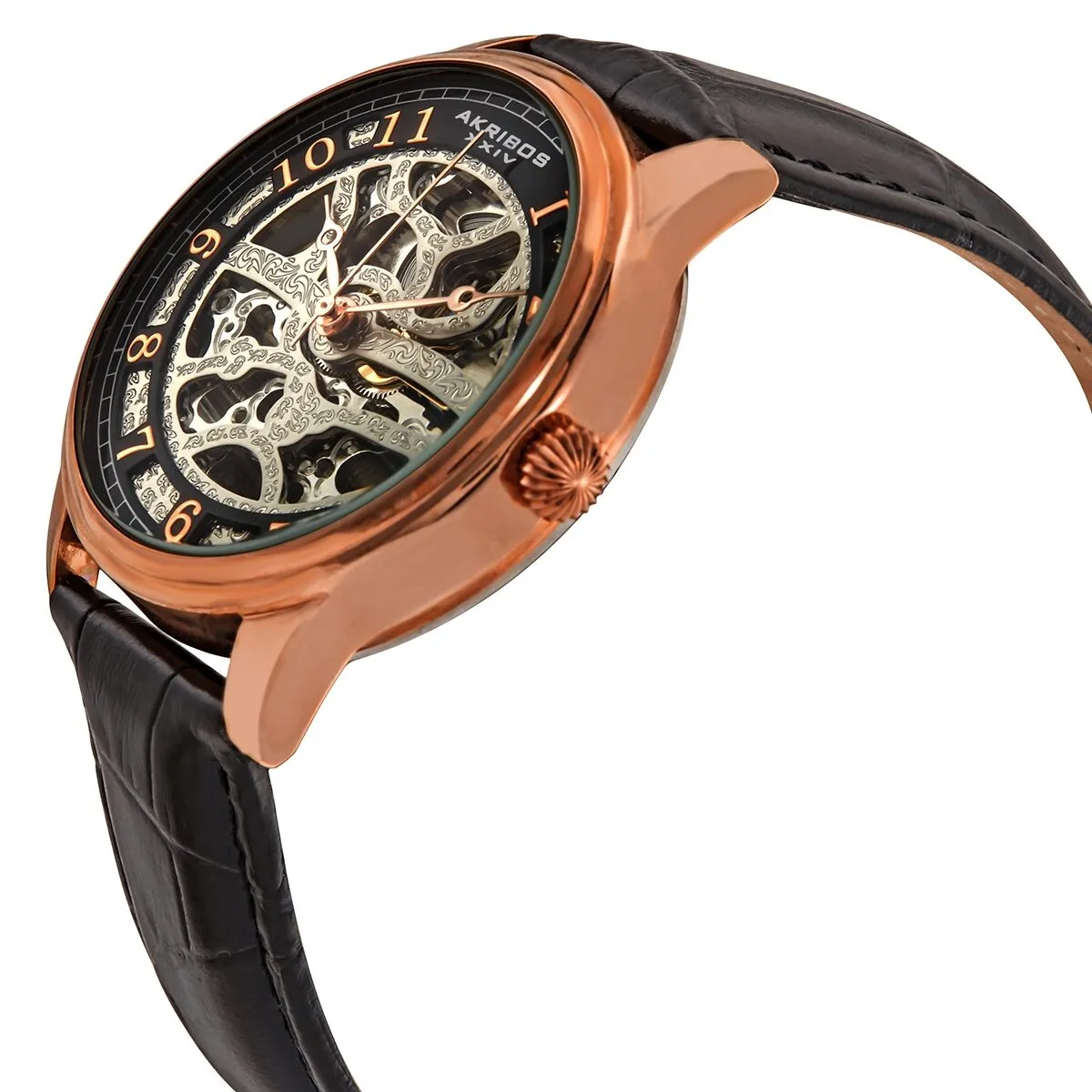 Akribos Xxiv Spirit Silver Skeleton Dial Men's Leather Watch AK807RG