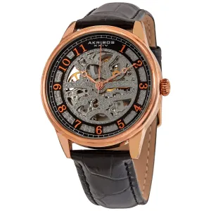 Akribos Xxiv Spirit Silver Skeleton Dial Men's Leather Watch AK807RG