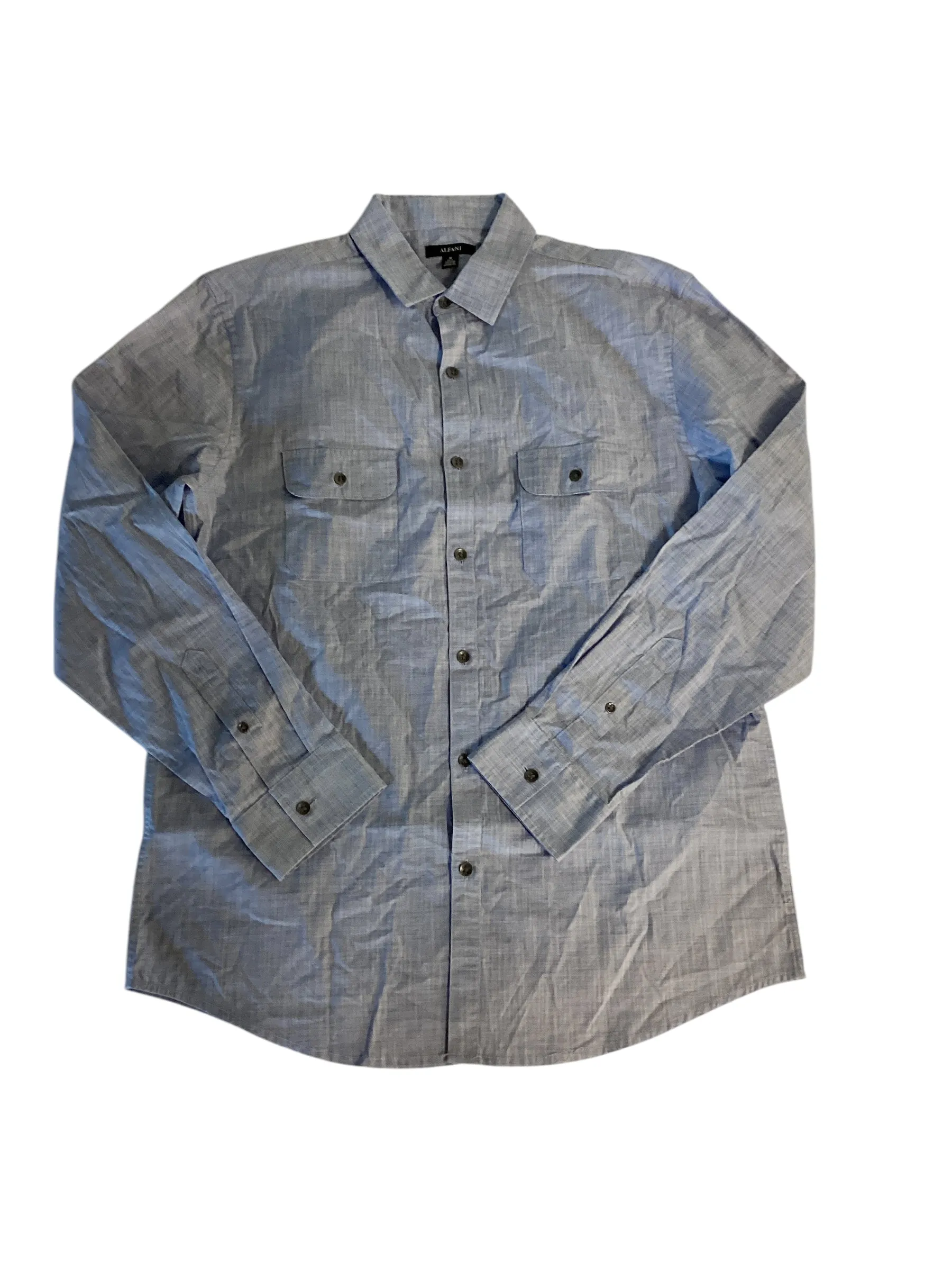 Alfani Mens Regular fit Long Sleeve Button-Up Shirt Medium Blue