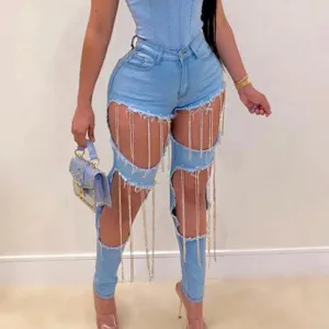 All About Me Denim Ripped Tassel Jeans