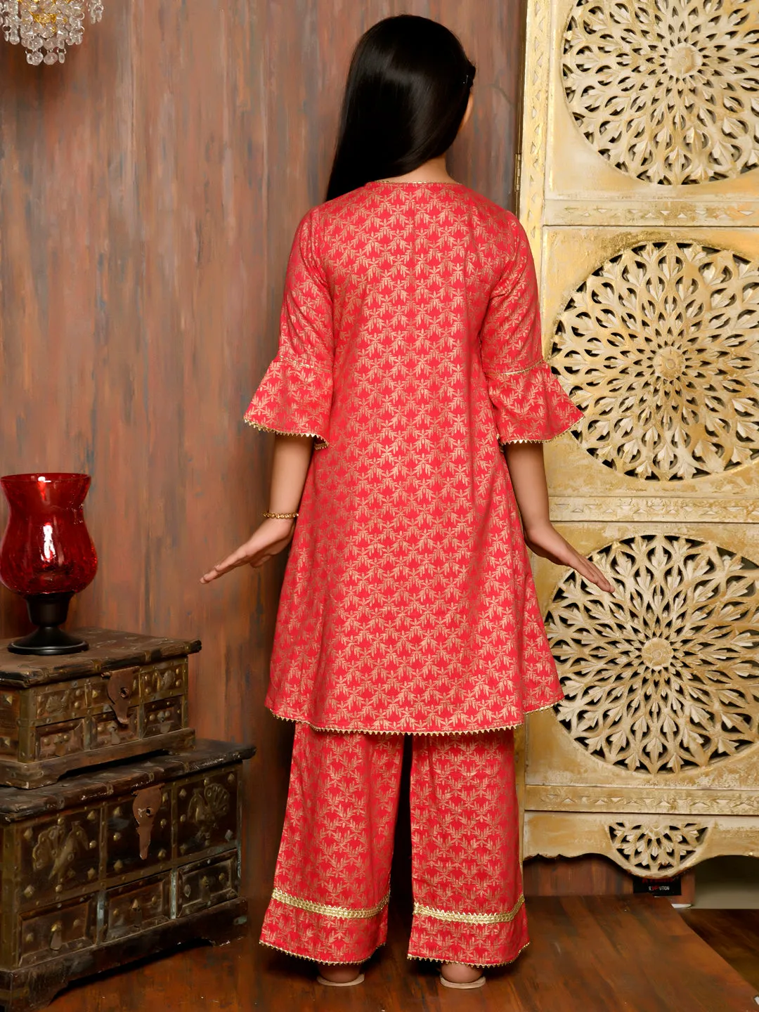 All Over Printed Angrakha Kurta with Sharara Set