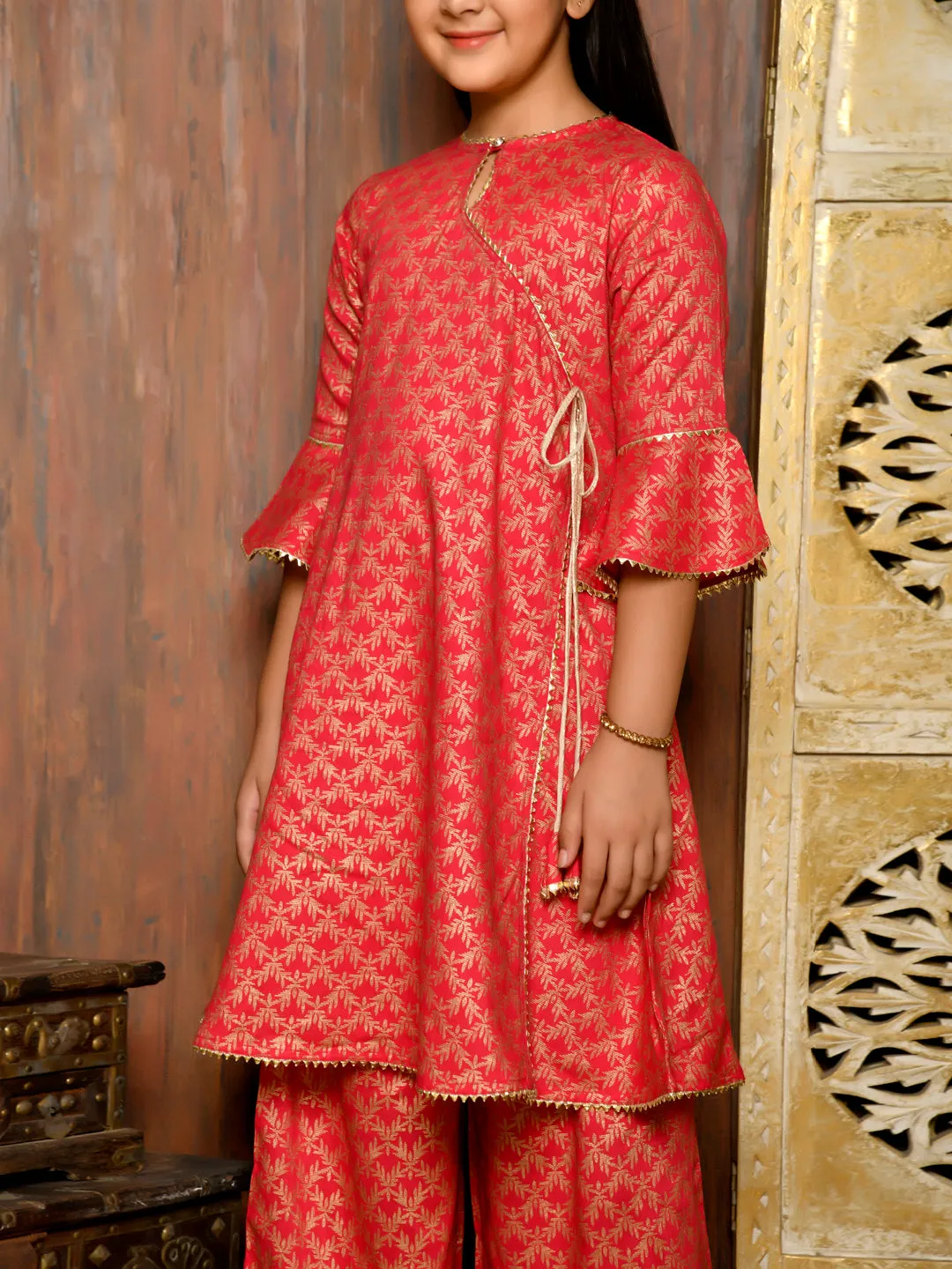 All Over Printed Angrakha Kurta with Sharara Set