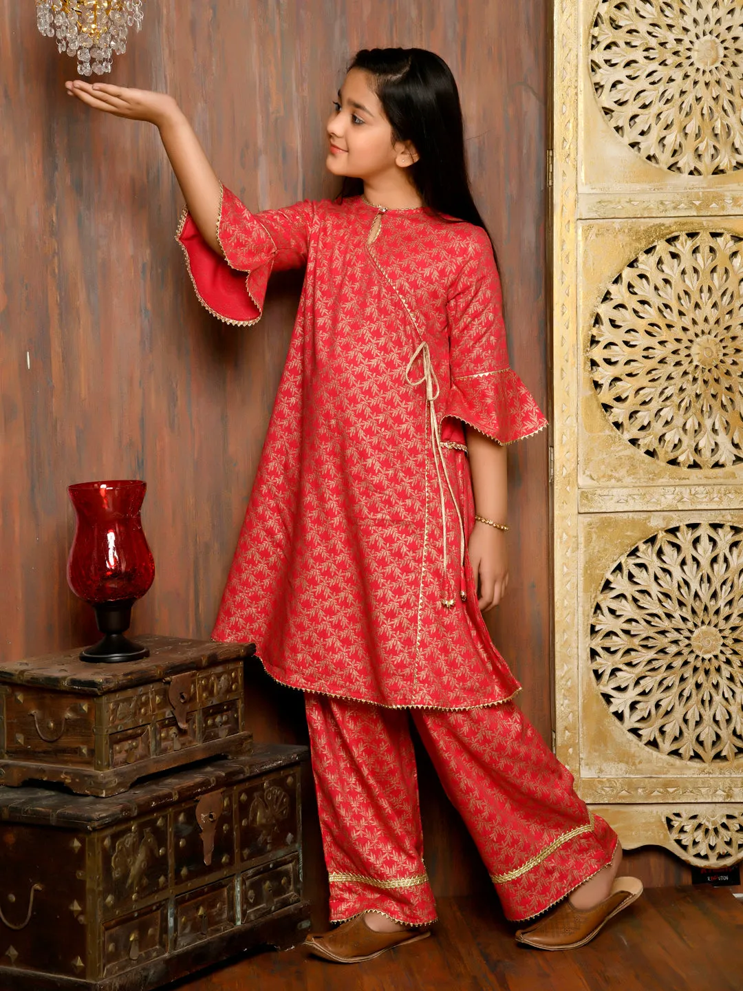 All Over Printed Angrakha Kurta with Sharara Set
