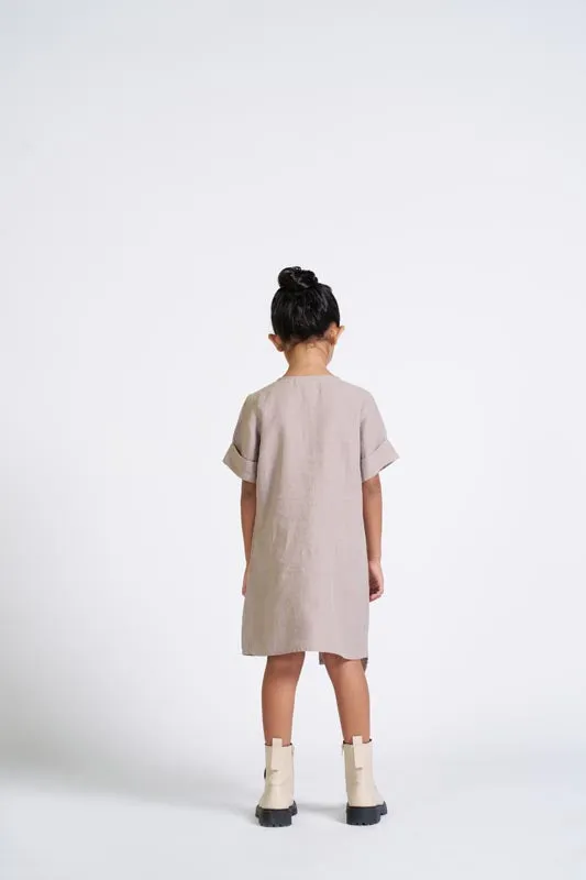 Almond Beige Buttoned Embroidered Dress