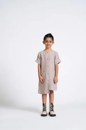 Almond Beige Buttoned Embroidered Dress