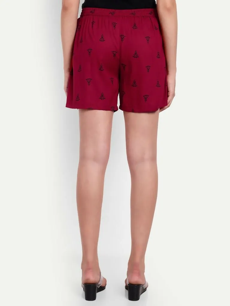 Alvano Printed Green, Maroon Boxer Shorts, Night Shorts, Regular Shorts, Bermuda Shorts