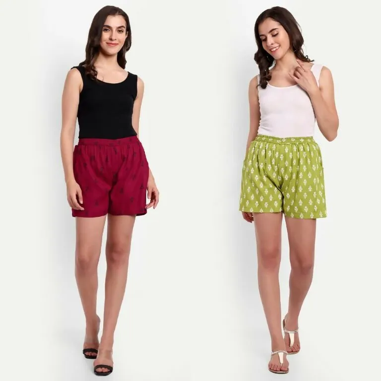 Alvano Printed Green, Maroon Boxer Shorts, Night Shorts, Regular Shorts, Bermuda Shorts