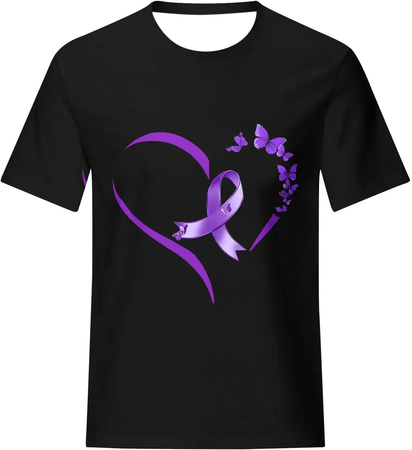 Alzheimers Awareness Shirts Women Crewneck Floral Print Graphic Tee Casual Summer Tops Short Sleeve Loose Comfy T Shirts