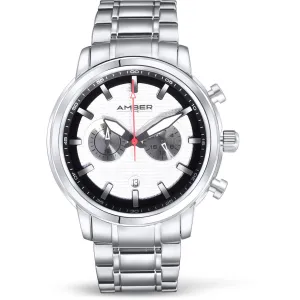 Amber Time Men's Quartz Chronograph Watch Stainless Steel Band 50m ATL160810-02WH