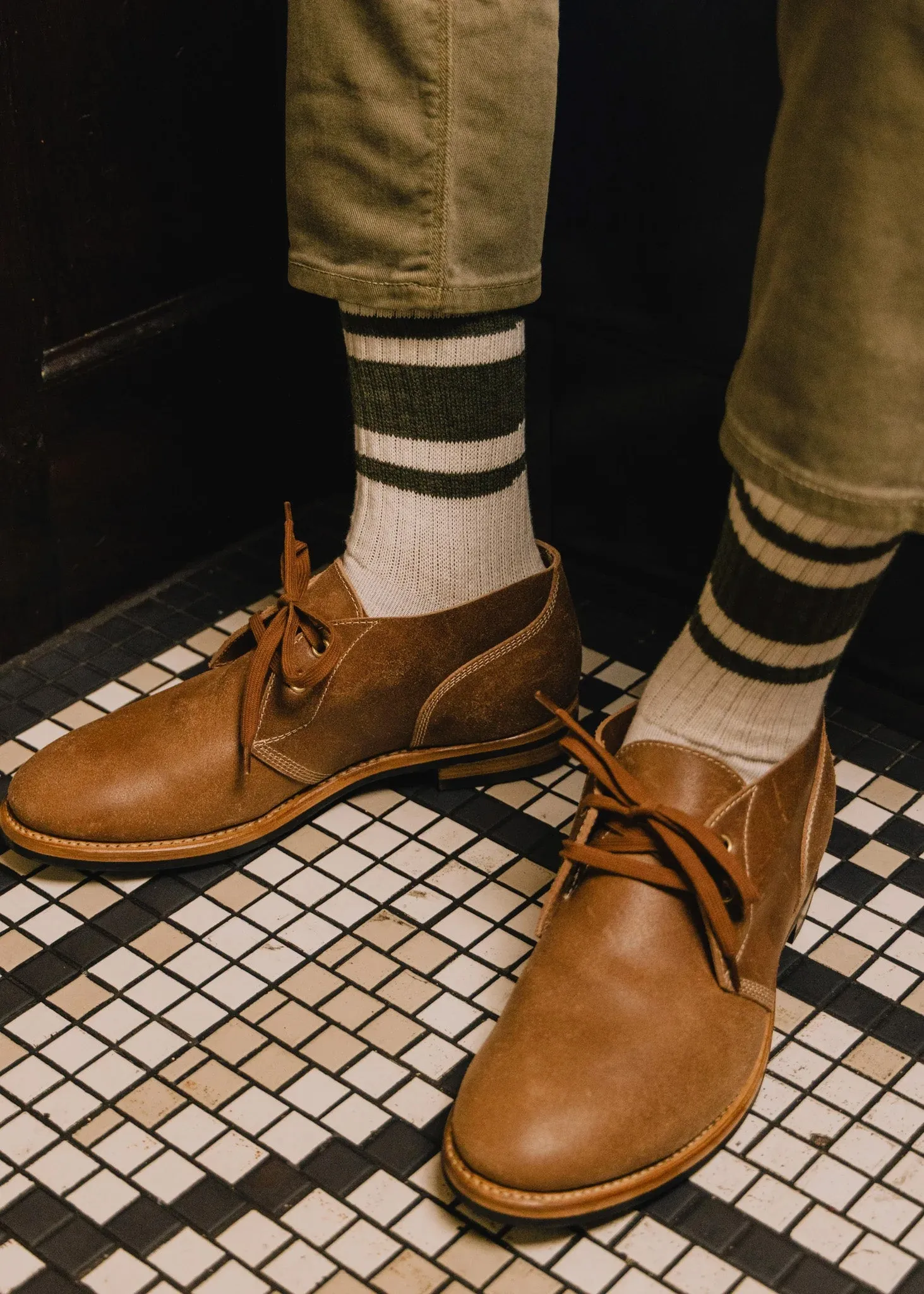 american trench - THE MONO STRIPE sock in Olive Heather