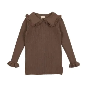 Analogie Ruffle Collar Knit Sweater - Mushroom
