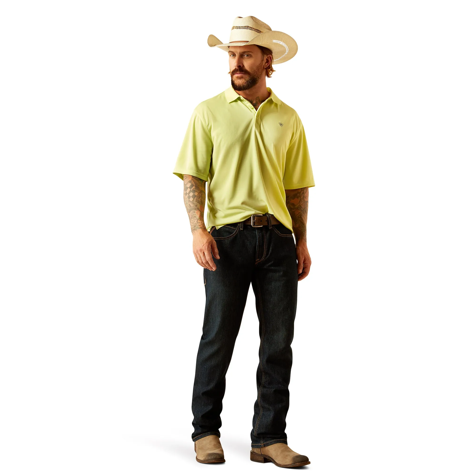ARIAT TEK SHADOW LIME POLO SHORT SLEEVE SHIRT