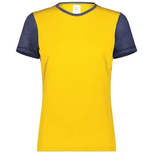 Augusta Sportswear Women's Gold Heather/Navy Heather Gameday Vintage Ringer Tee