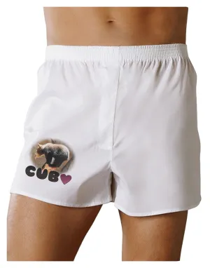 Balancing Bear Cub with Text Boxer Shorts
