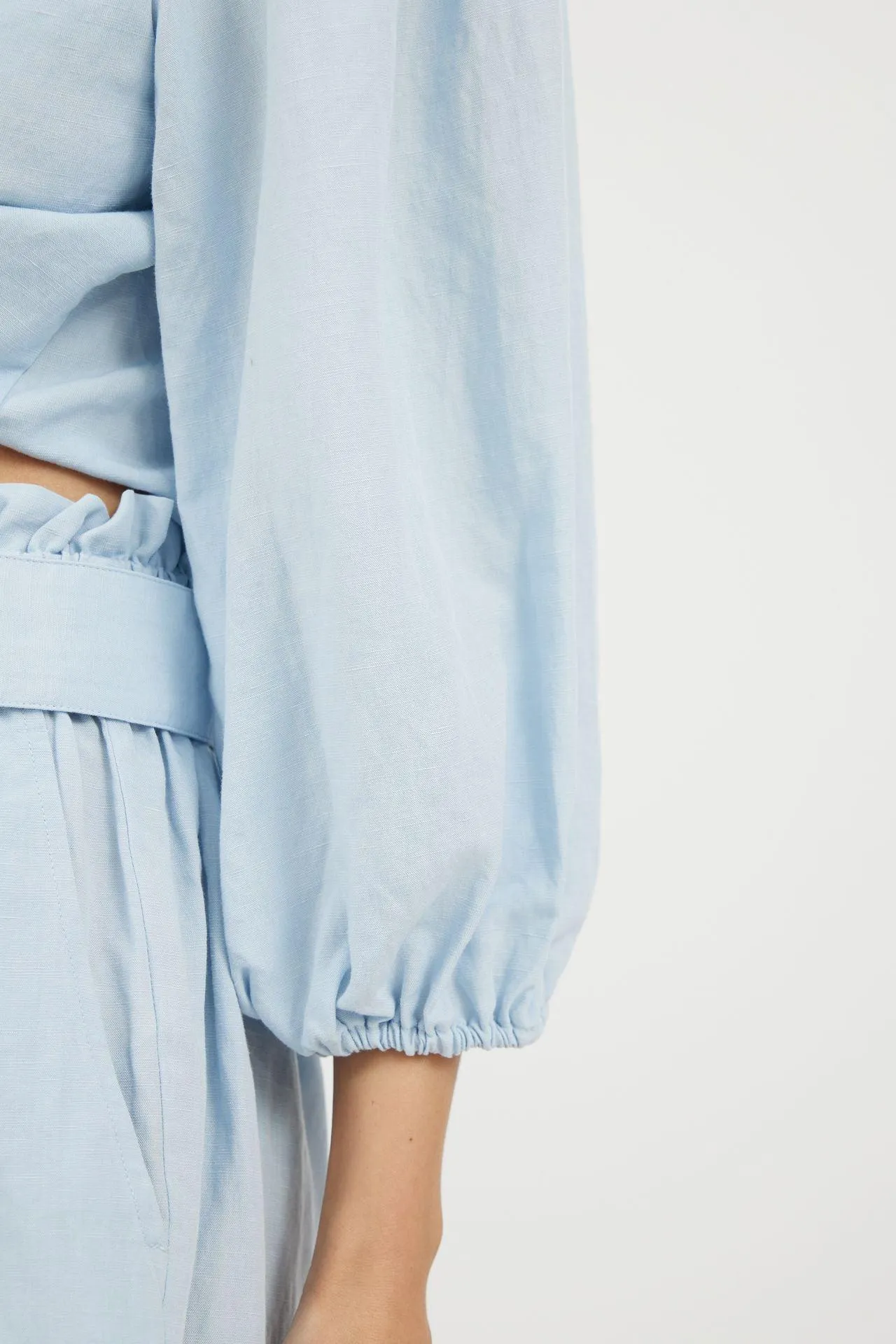 Bamboo Puff Sleeve Tie Front Linen Top