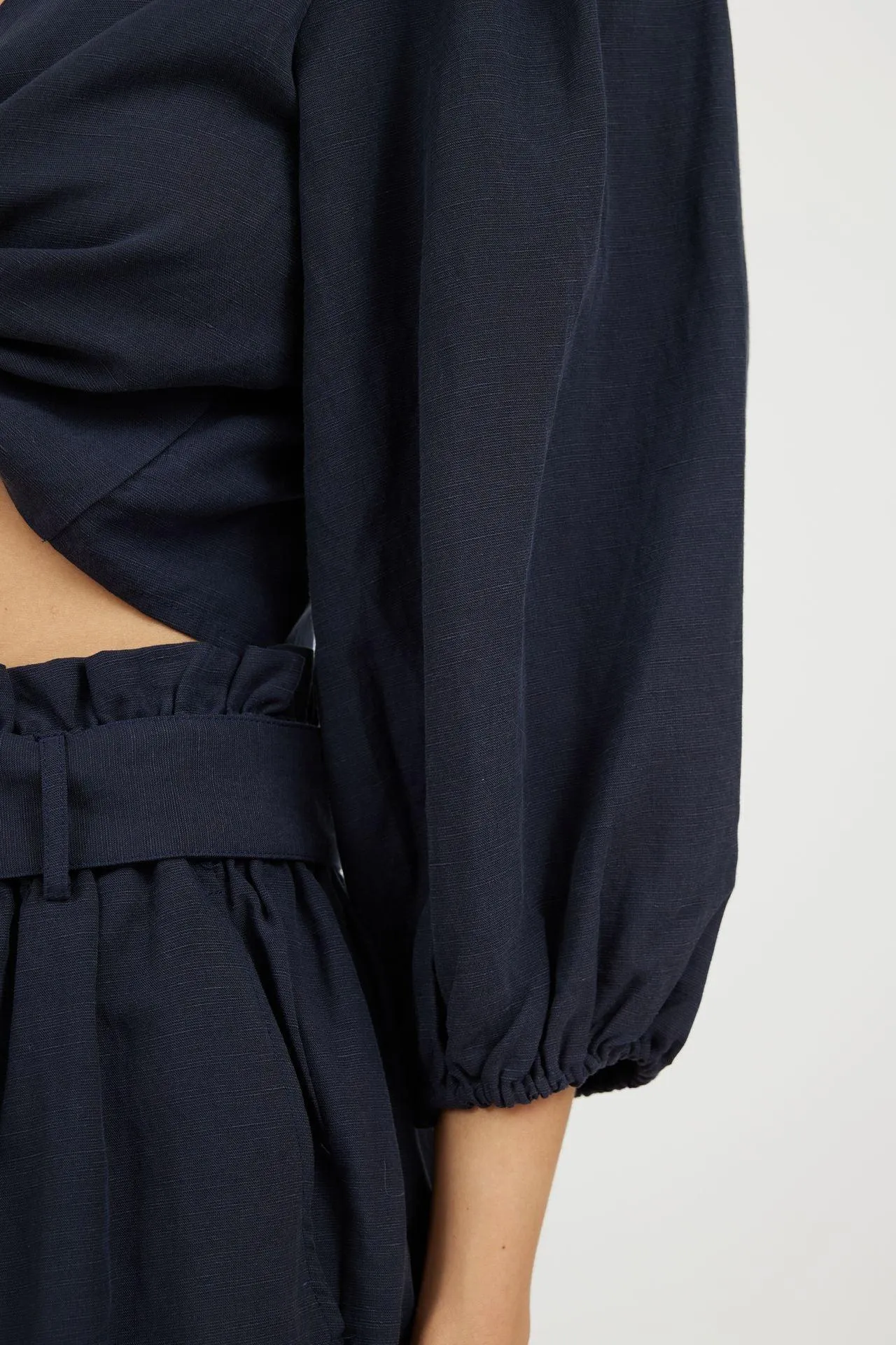 Bamboo Puff Sleeve Tie Front Linen Top