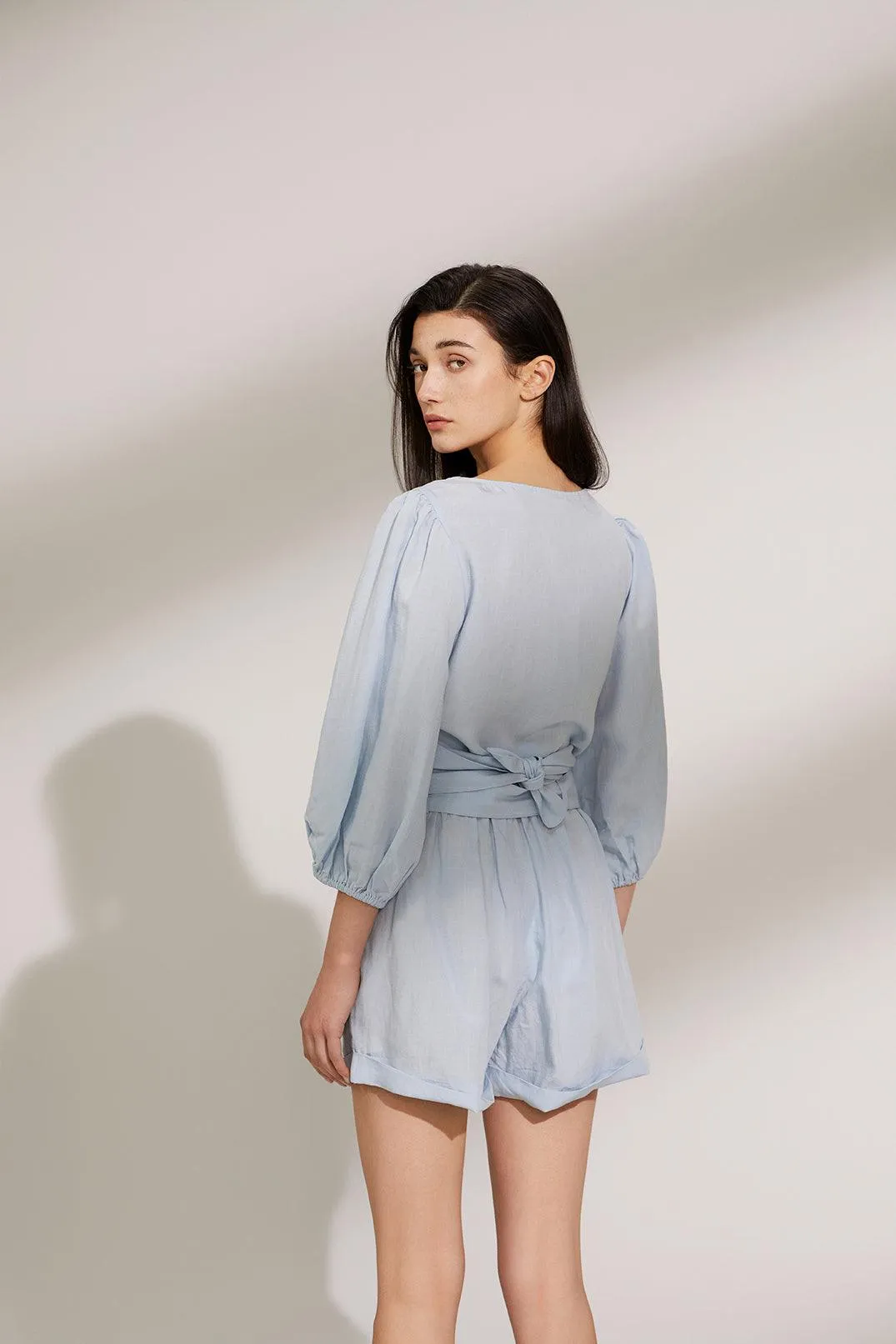 Bamboo Puff Sleeve Tie Front Linen Top