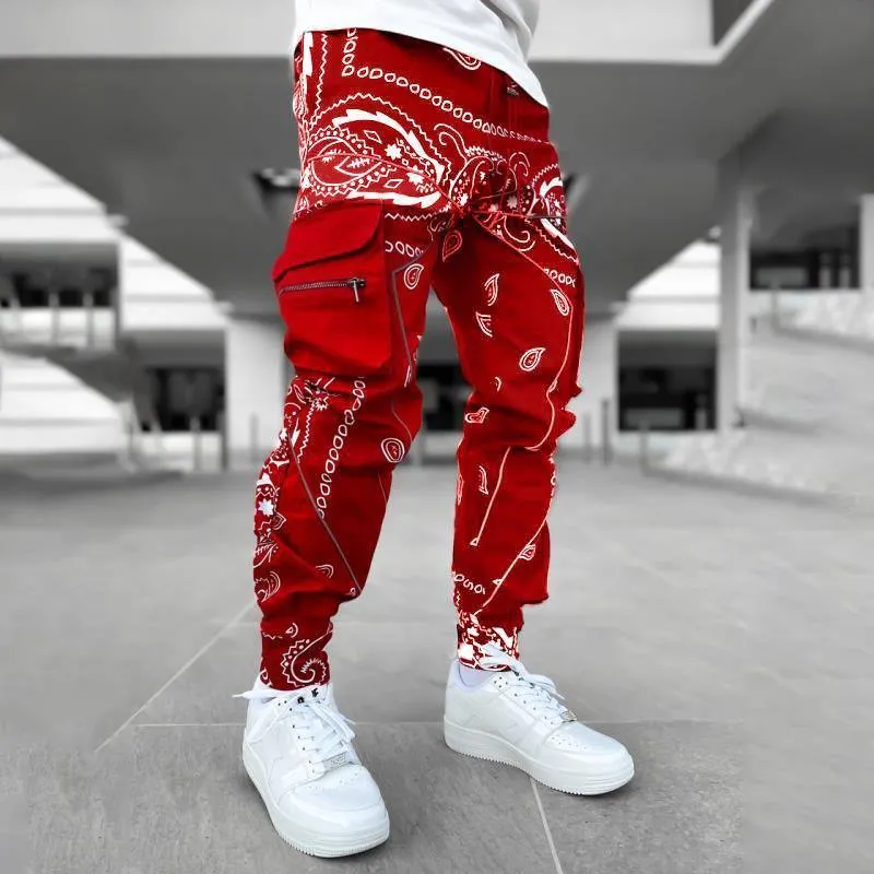Bandana Printed Men's Streetwear Cargo Sweatpants