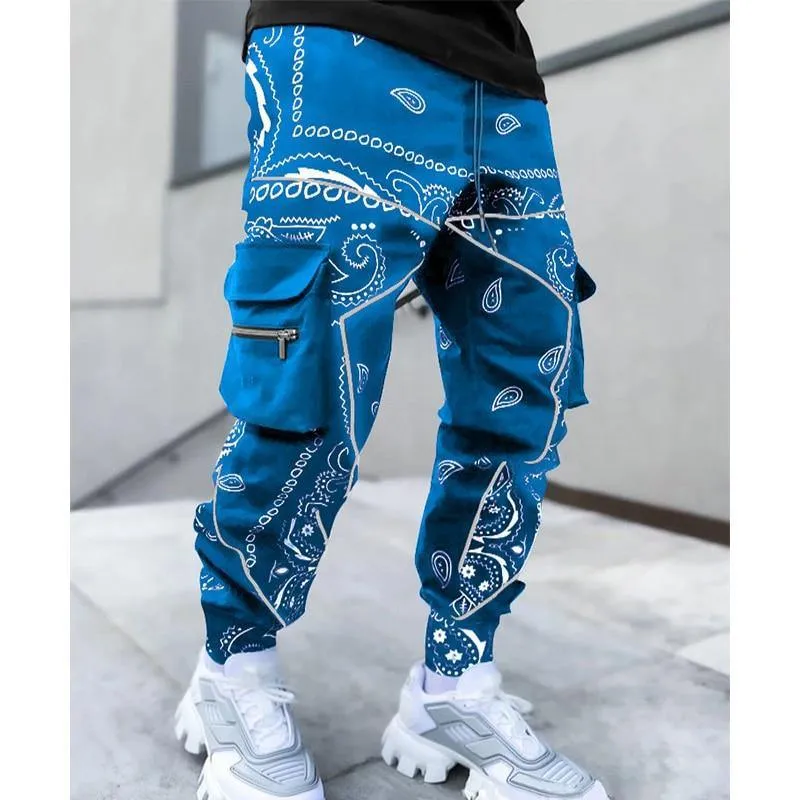 Bandana Printed Men's Streetwear Cargo Sweatpants