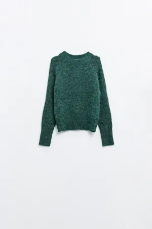 Basic Knited Crew Neck Sweater in Emerald Green