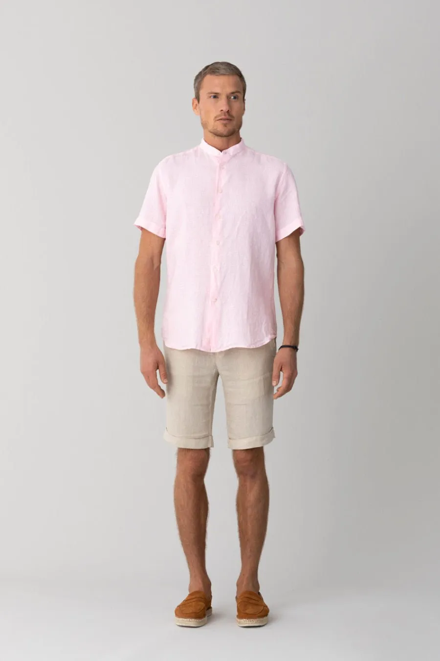 basic linen shirt mao collar pink