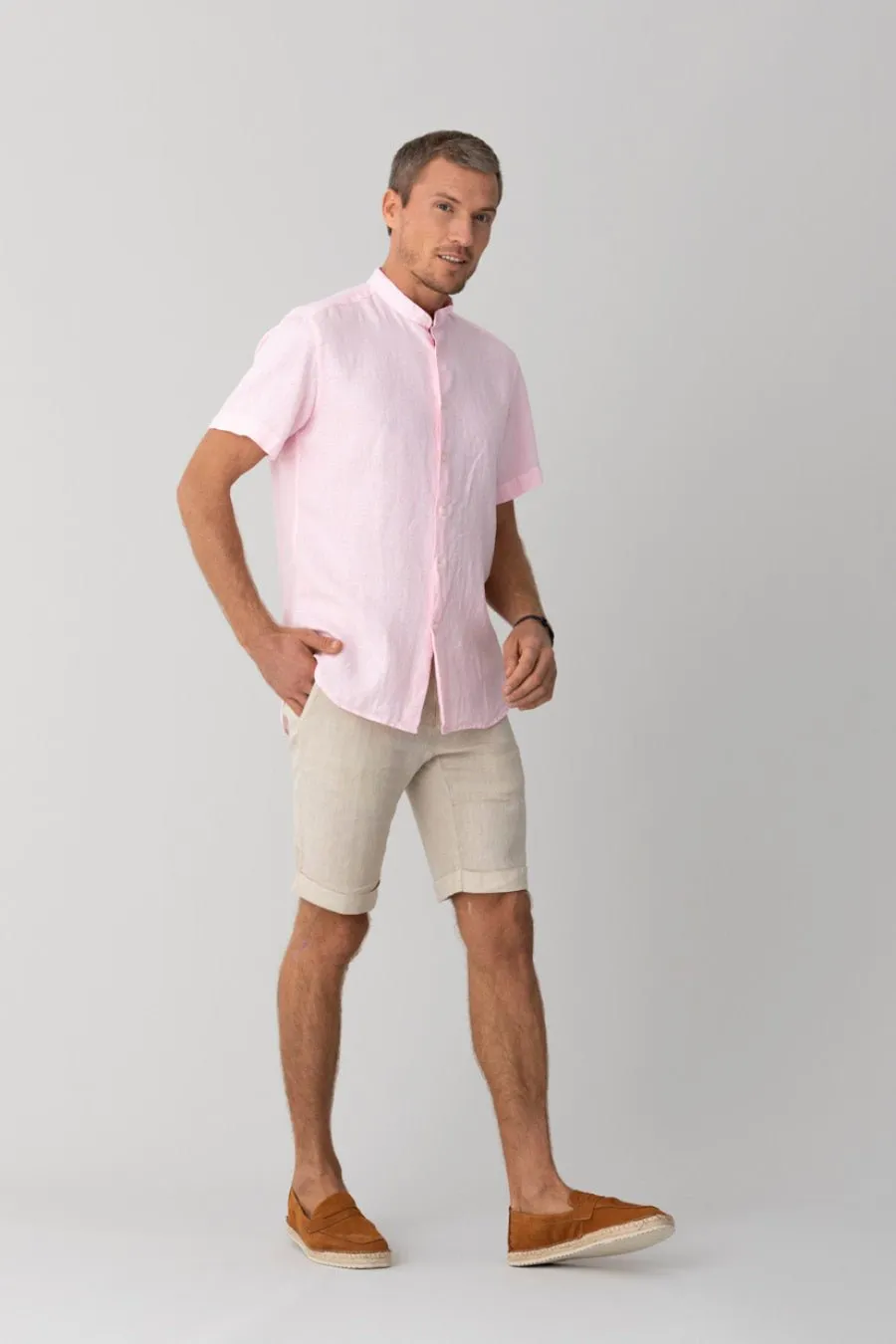 basic linen shirt mao collar pink