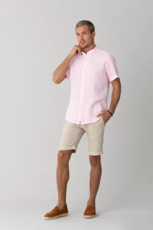 basic linen shirt mao collar pink