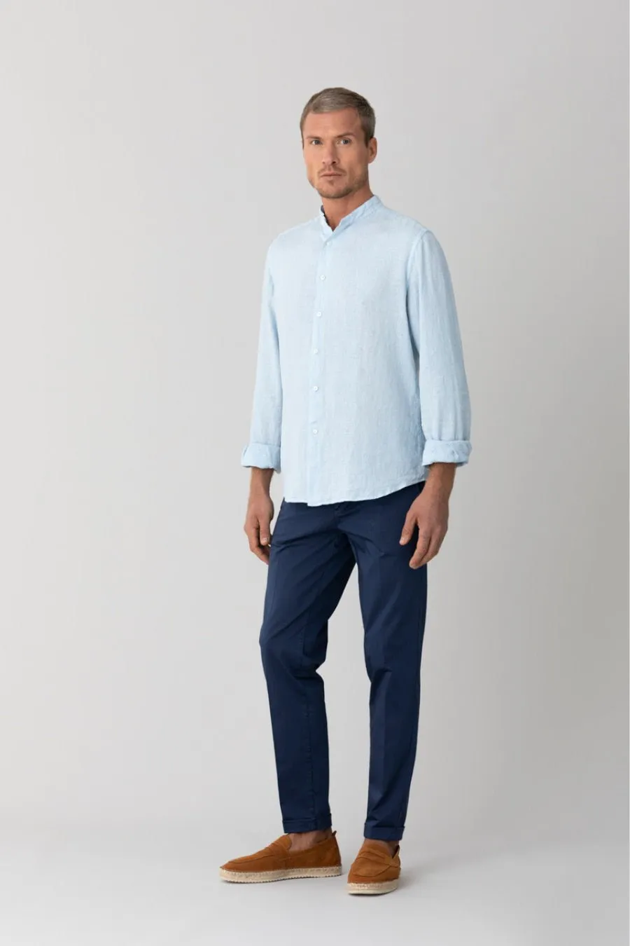 basic linen shirt mao collar sky blue