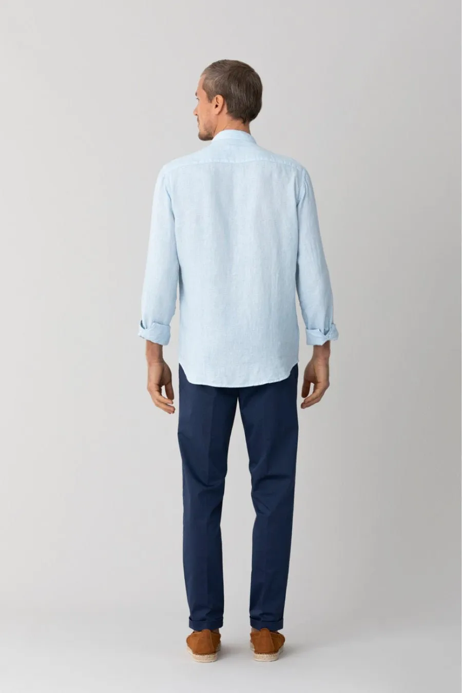 basic linen shirt mao collar sky blue