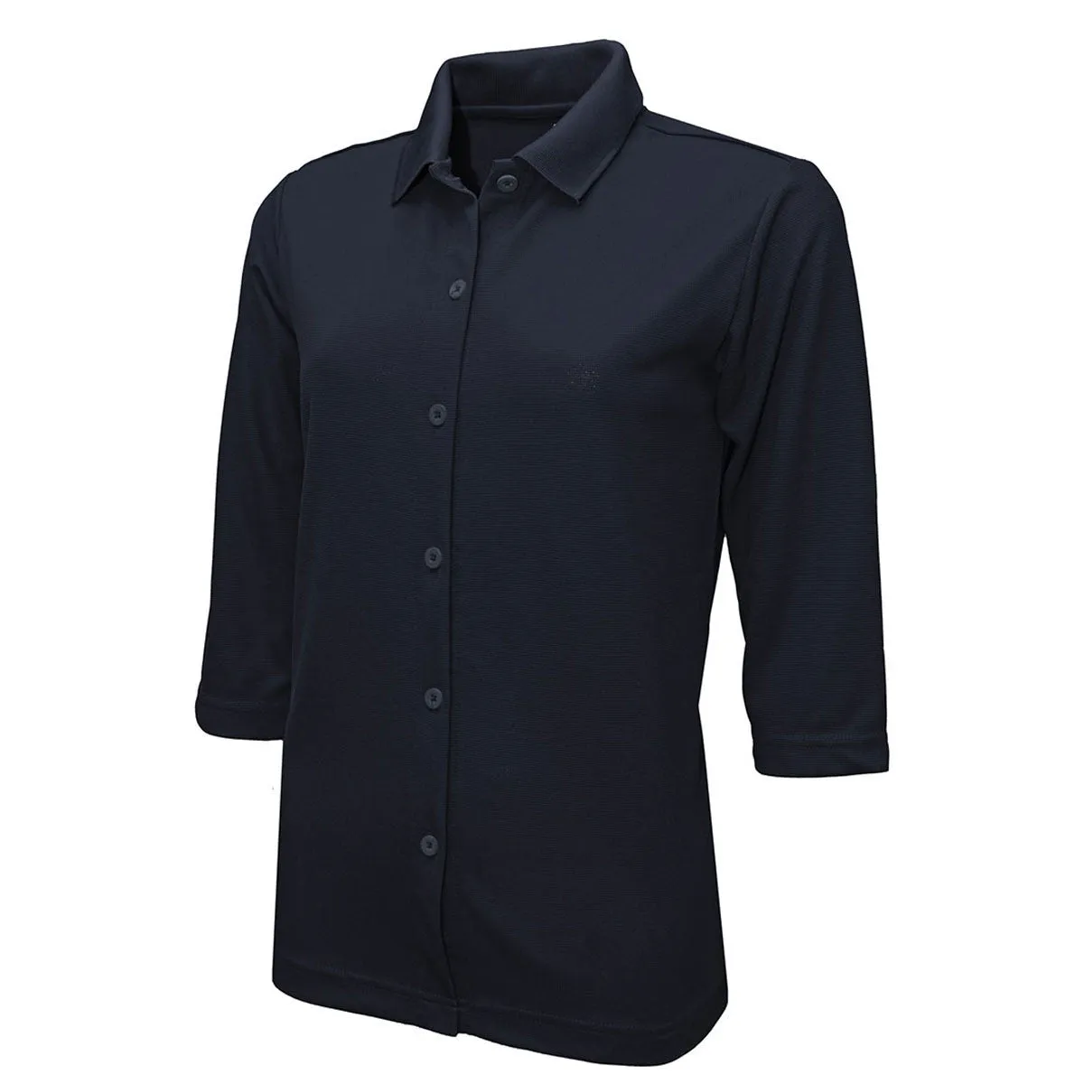 BAW Women's Navy Full Button Cool Tek Polo