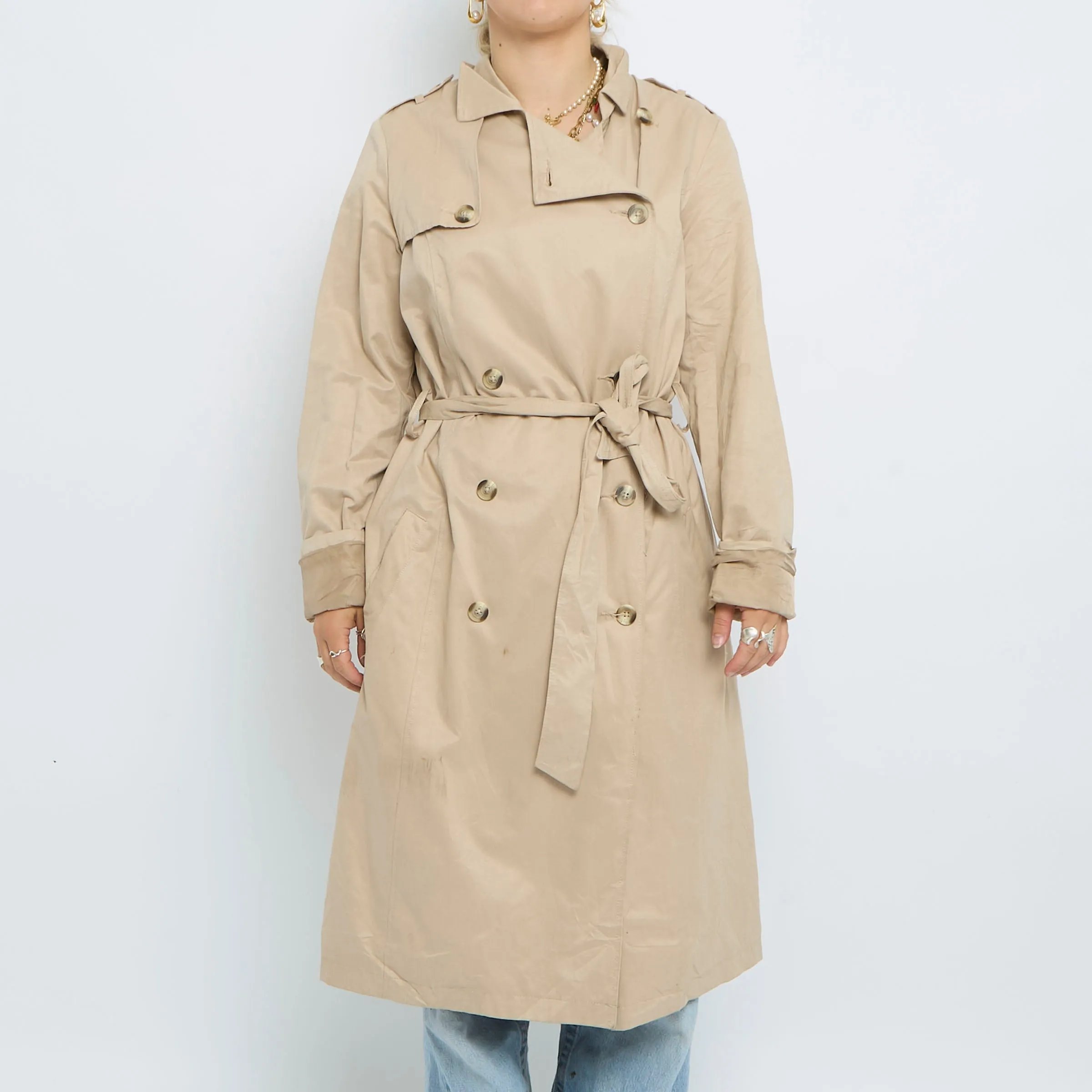 Beige Belted Long Trench Coat - UK 10