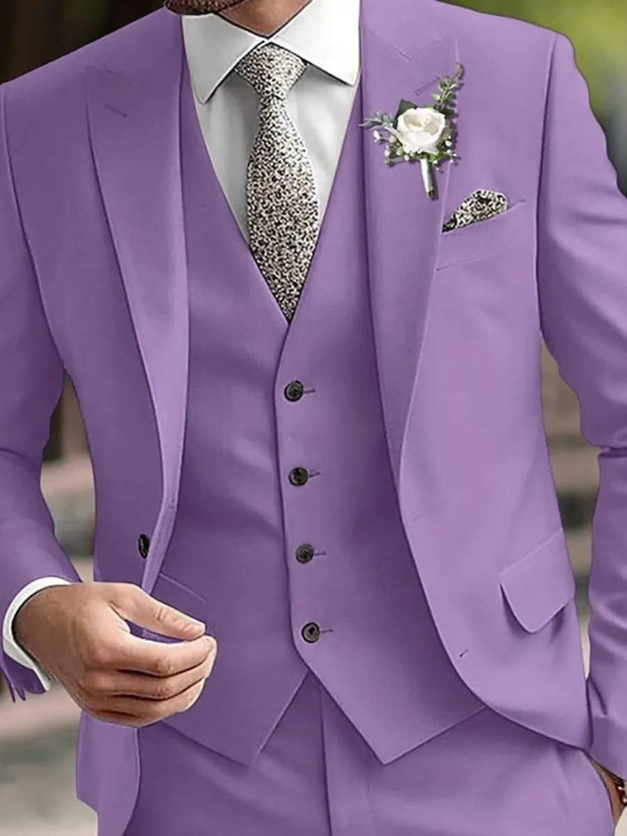 Beige Men's Party 3 Piece Single Breasted Two-Buttons Wedding Formal Suits
