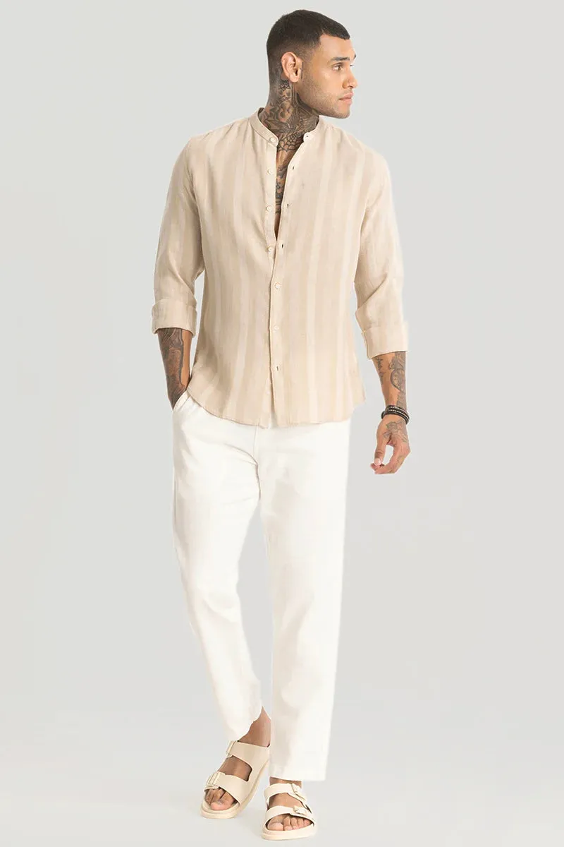 Beige Stripes Linen Blend Shirt