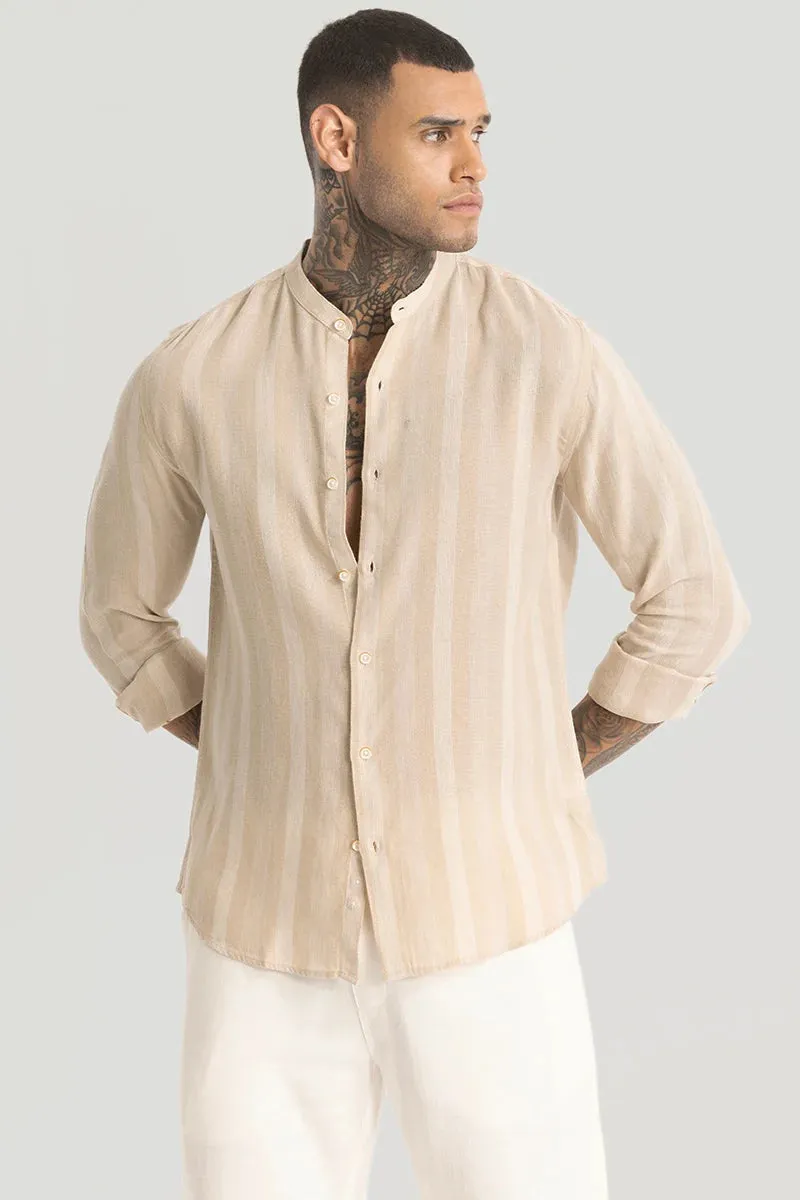Beige Stripes Linen Blend Shirt