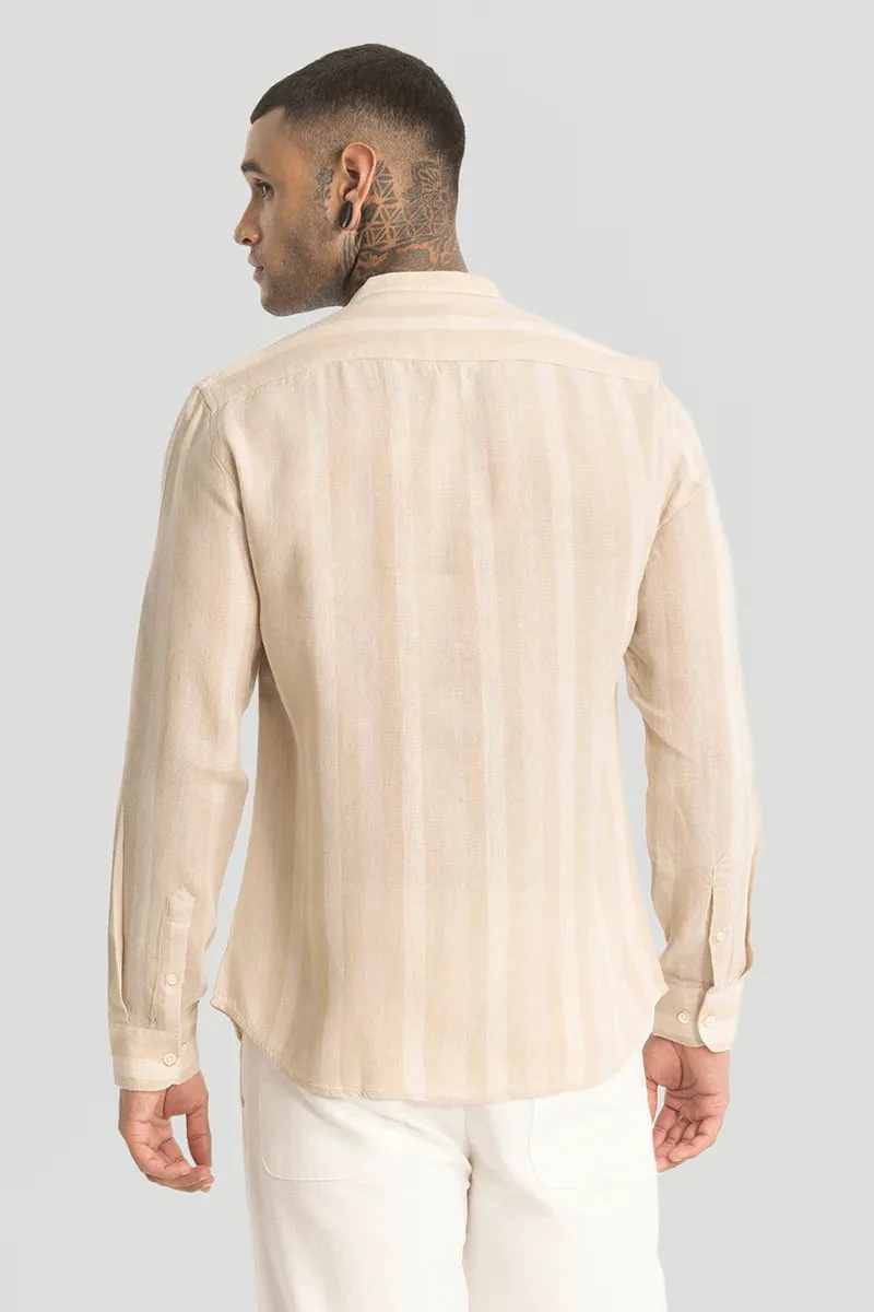 Beige Stripes Linen Blend Shirt