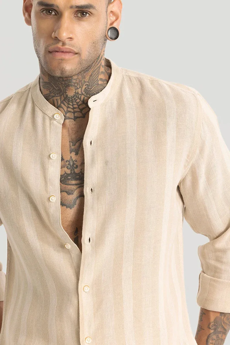 Beige Stripes Linen Blend Shirt