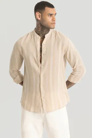 Beige Stripes Linen Blend Shirt
