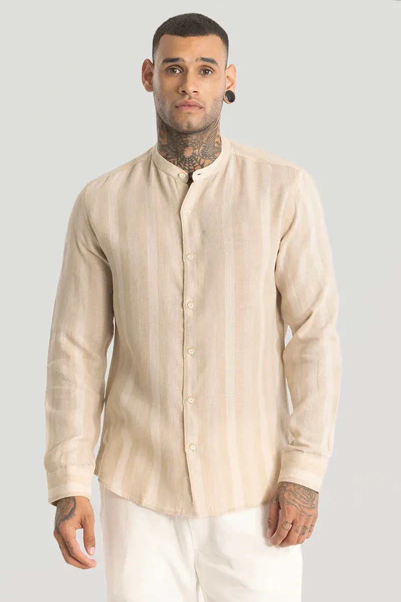 Beige Stripes Linen Blend Shirt