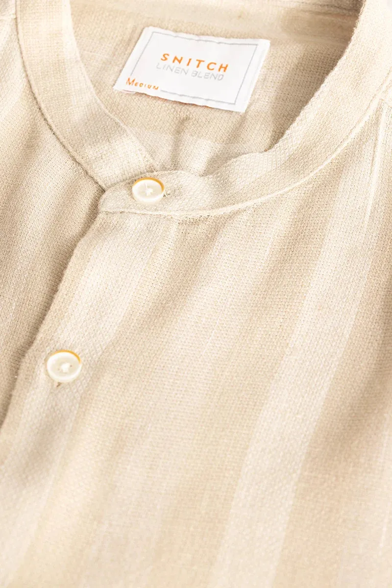 Beige Stripes Linen Blend Shirt