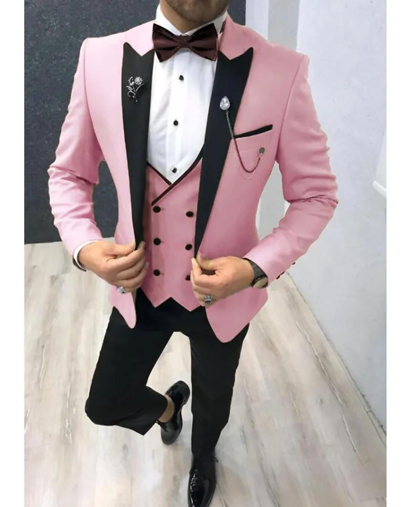 Beige Wedding Tuxedos Peak Lapel 3 Pieces Men's Formal Prom Dinner CB0603