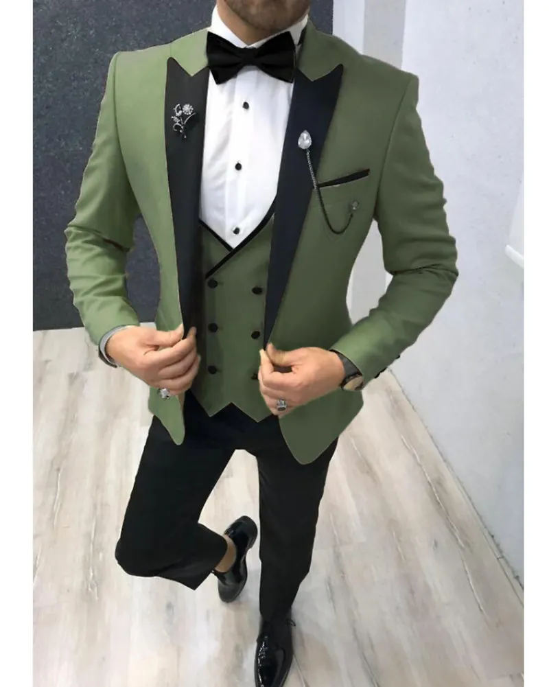 Beige Wedding Tuxedos Peak Lapel 3 Pieces Men's Formal Prom Dinner CB0603
