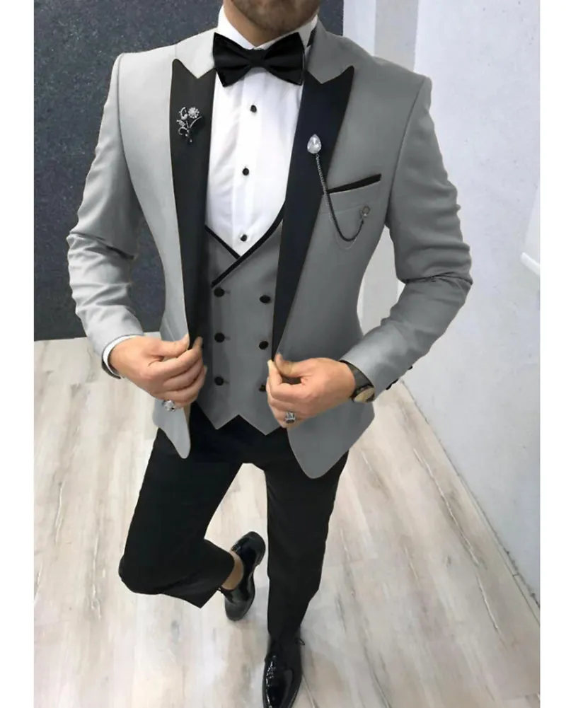 Beige Wedding Tuxedos Peak Lapel 3 Pieces Men's Formal Prom Dinner CB0603