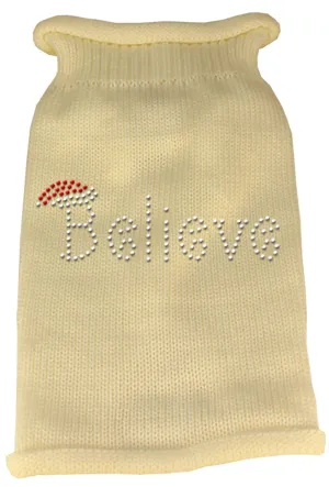 Believe Rhinestone Knit Pet Sweater SM Cream