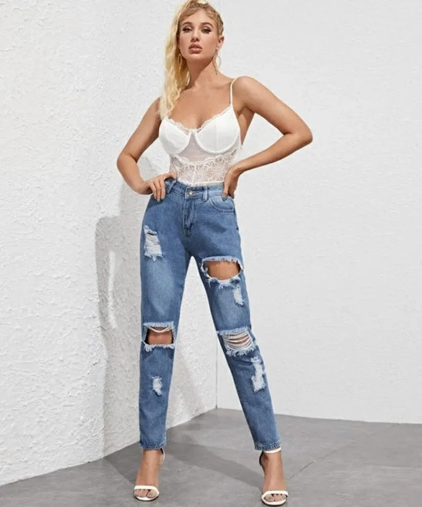 BIG RIPPED HIGH WAIST JEANS S4531372