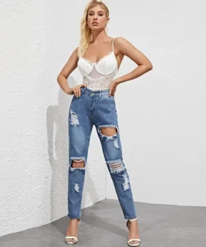 BIG RIPPED HIGH WAIST JEANS S4531372