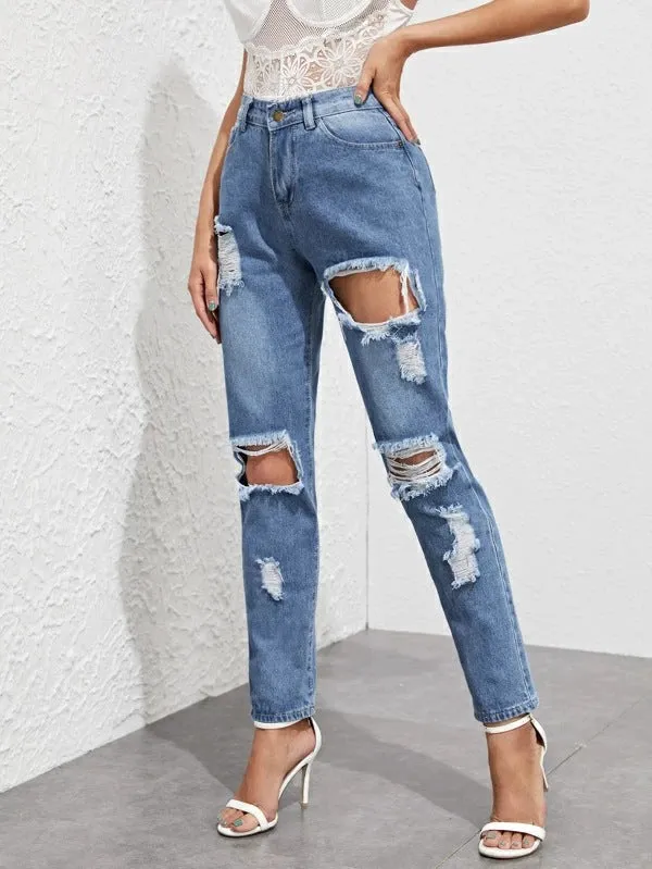 BIG RIPPED HIGH WAIST JEANS S4531372