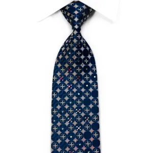 Biltmore Rhinestone Silk Tie Purple Geometric On Blue With Sparkles Biltmore Rhinestone Silk Tie Purple Geometric On Blue With Sparkles