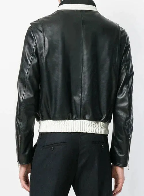 BLACK AND WHITE LEATHER JACKET WORN BY SEBASTIAN STAN
