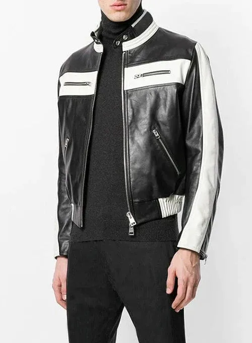 BLACK AND WHITE LEATHER JACKET WORN BY SEBASTIAN STAN