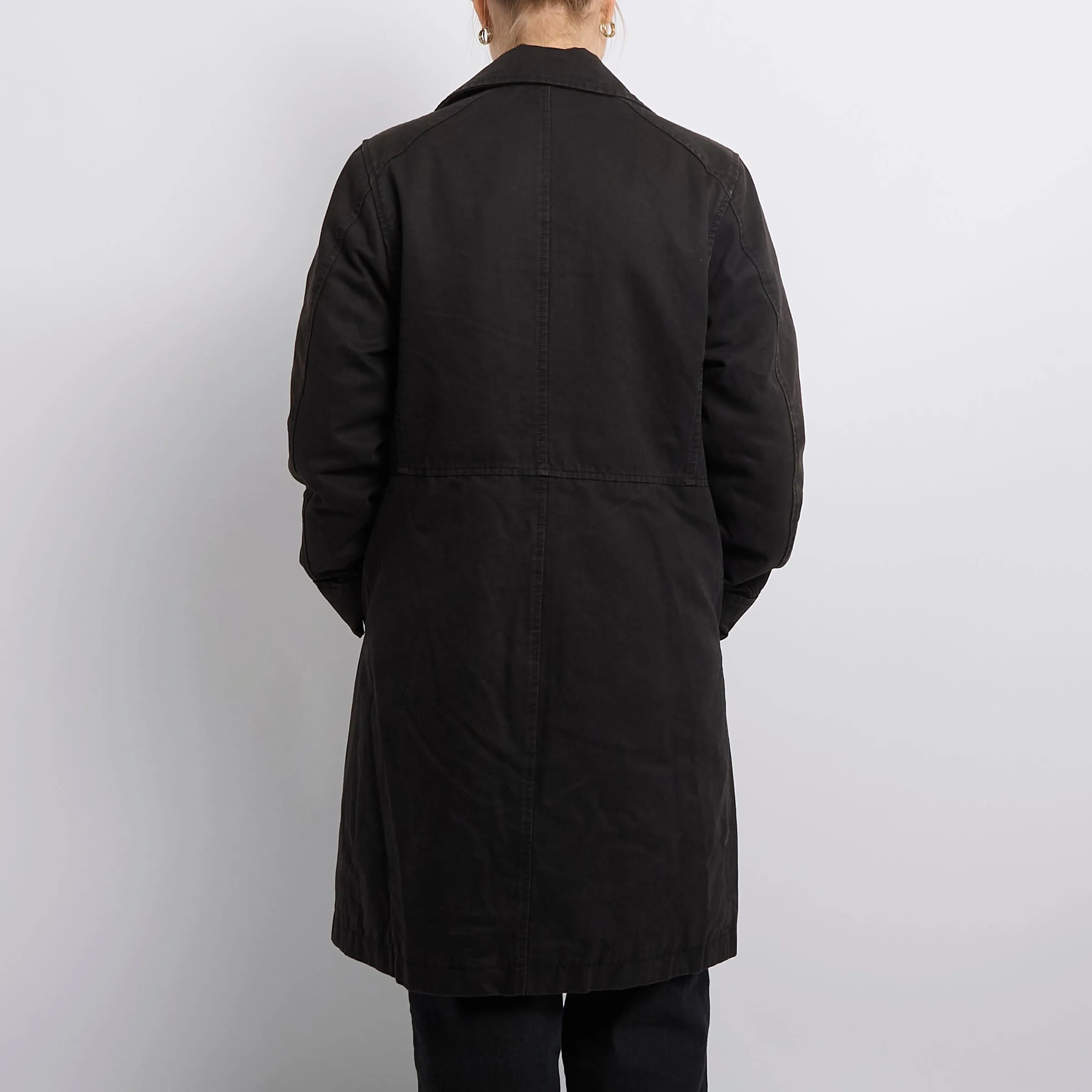 Black Double Breasted Padded Trench Coat-UK 14